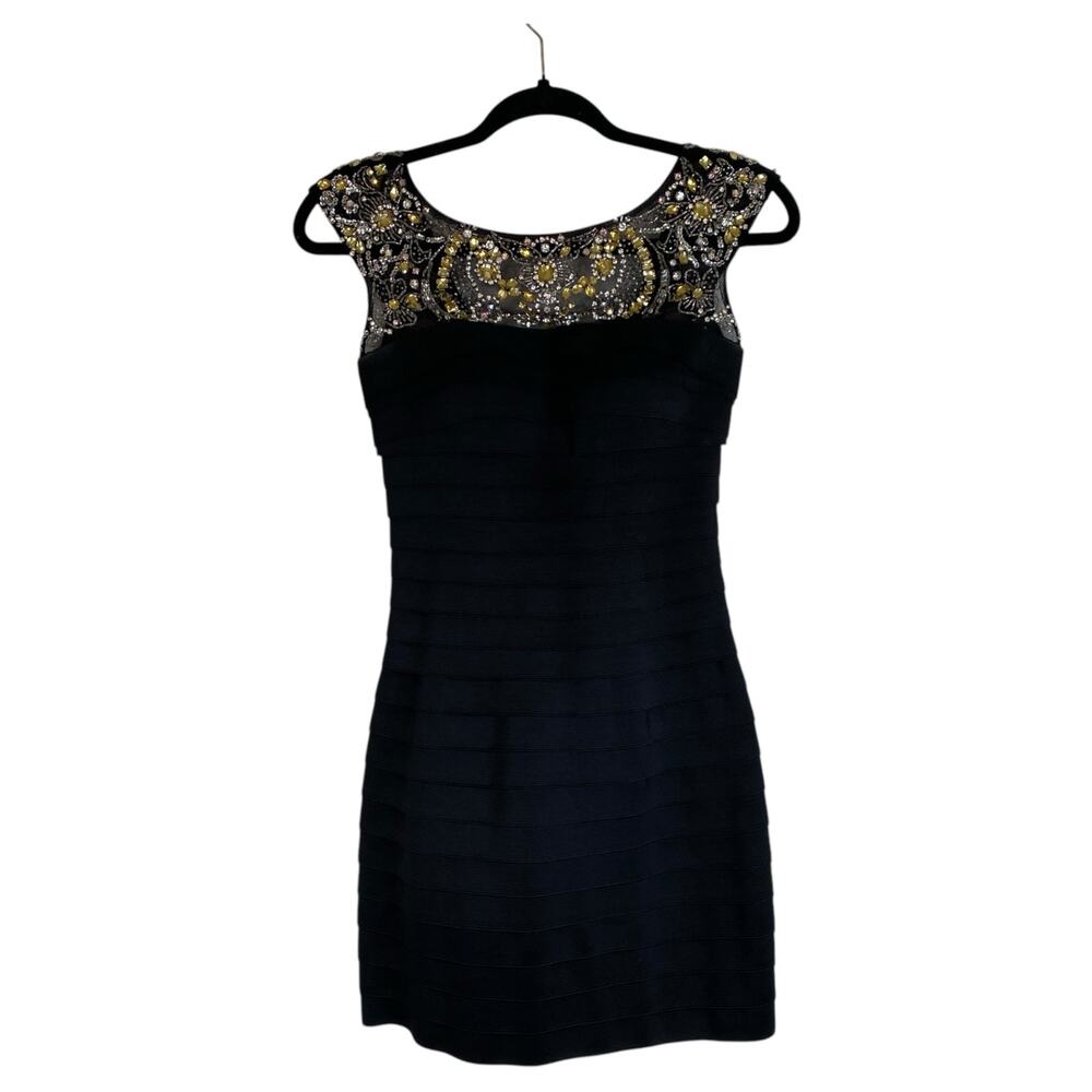 Sherri Hill Black and Gold Embellished Mini Dress